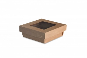 Boite salade kraft 140x140x50mm avec fenetre BSK14